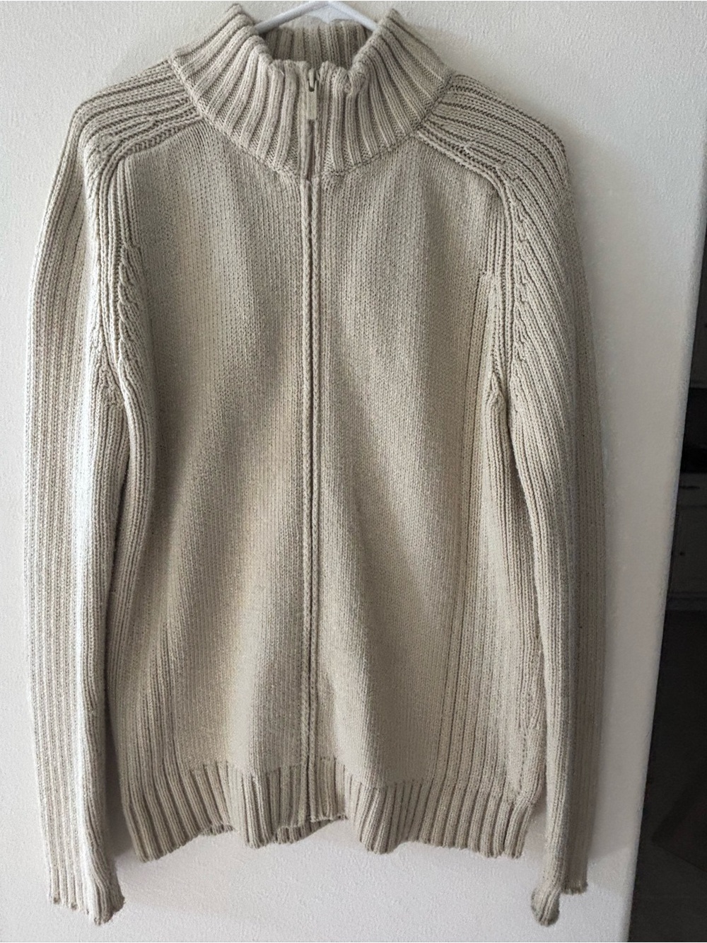 Zara Cream Zip-Front Ribbed Turtleneck Sweater